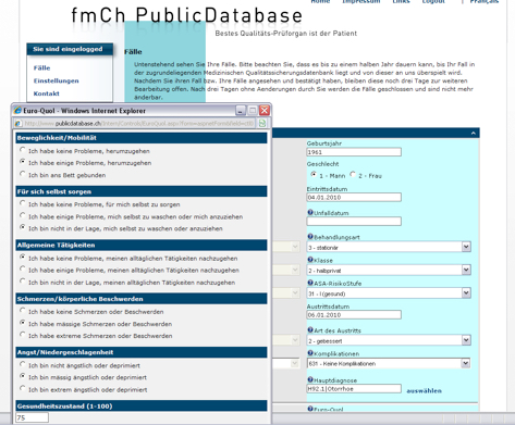 Datenkorrektur und EuroQol-Erfassung zum Befinden in der fmCh PublicDatabase